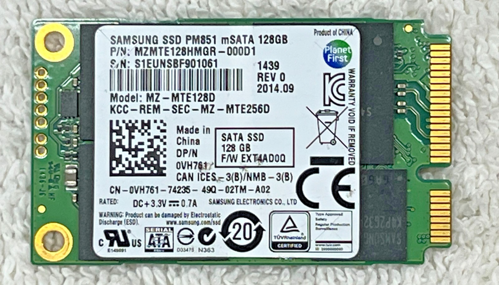 Samsung Model MZ-MTE128D PM851 mSATA 128GB SSD DP/N 0VH761