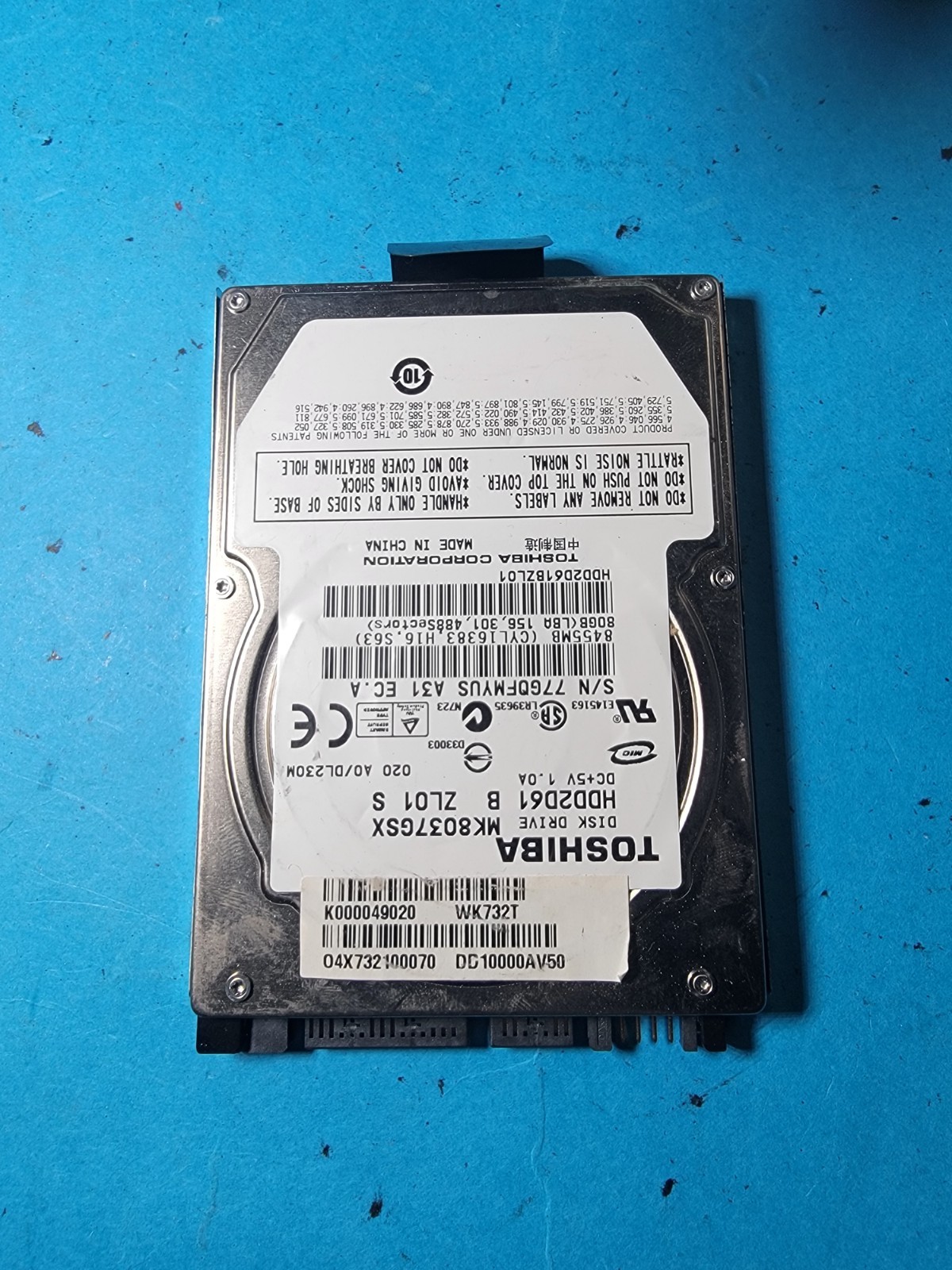 Toshiba 80GB SATA 2.5" MK8037GSX HDD2D61 9.5MM Hard Drive Tested Good