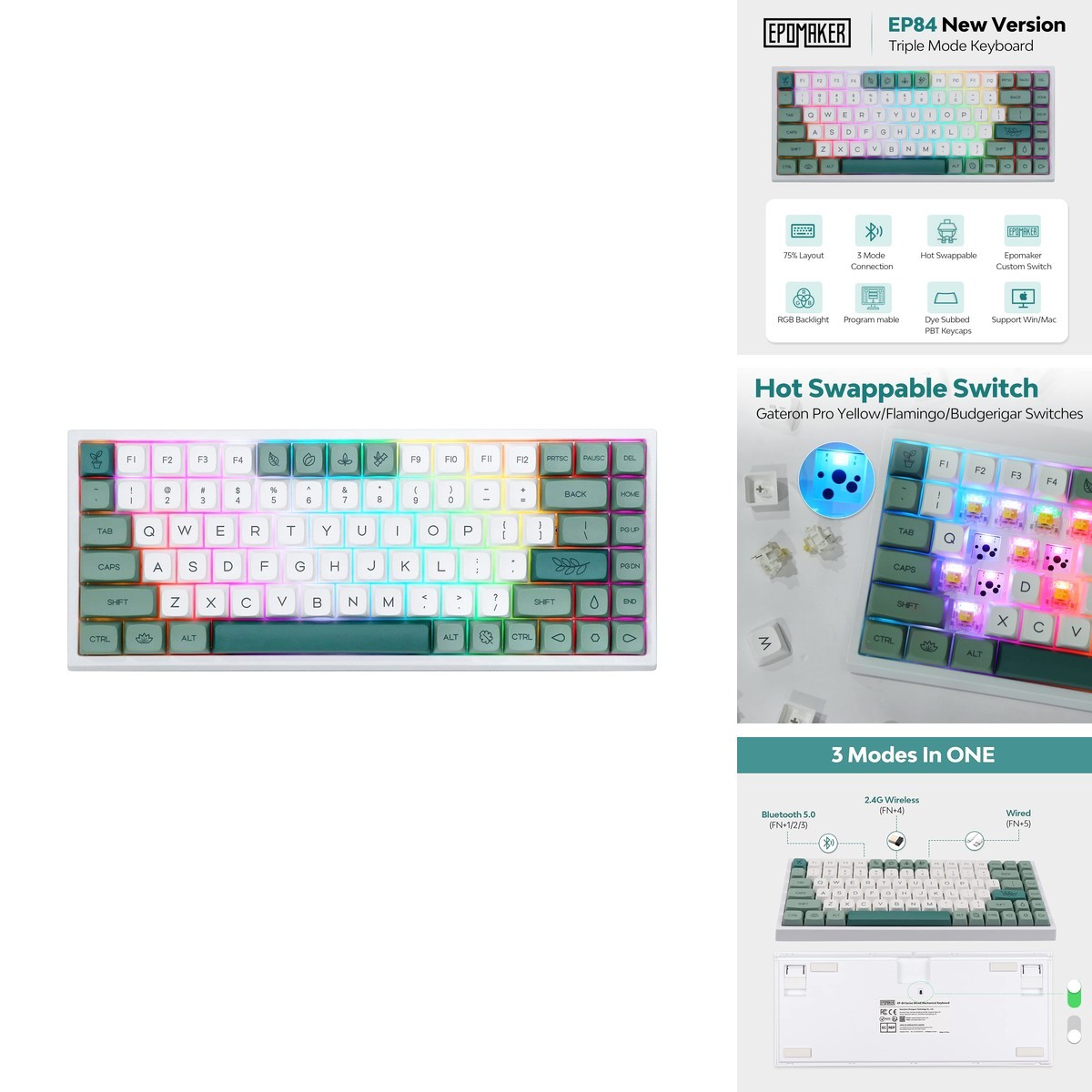 EPOMAKER EP84 Pro Upgraded 75% RGB Hot Swappable 2.4GHz/Bluetooth 5.0/USB-C