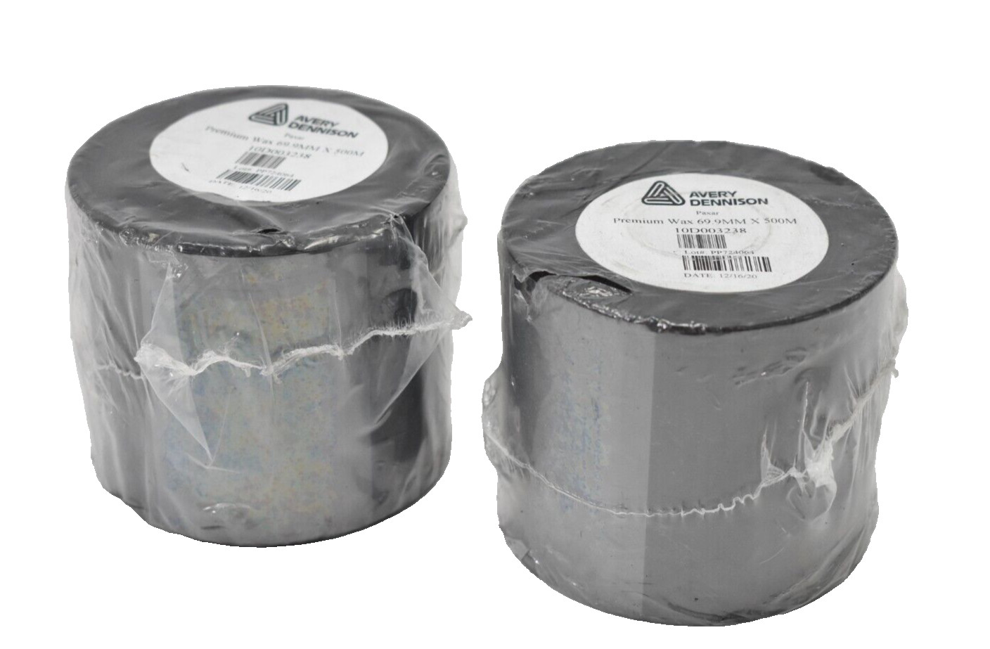 Lot of 2 Avery Dennison Premium Wax Rolls Black 69.9mm x 500m 10D003238 OEM