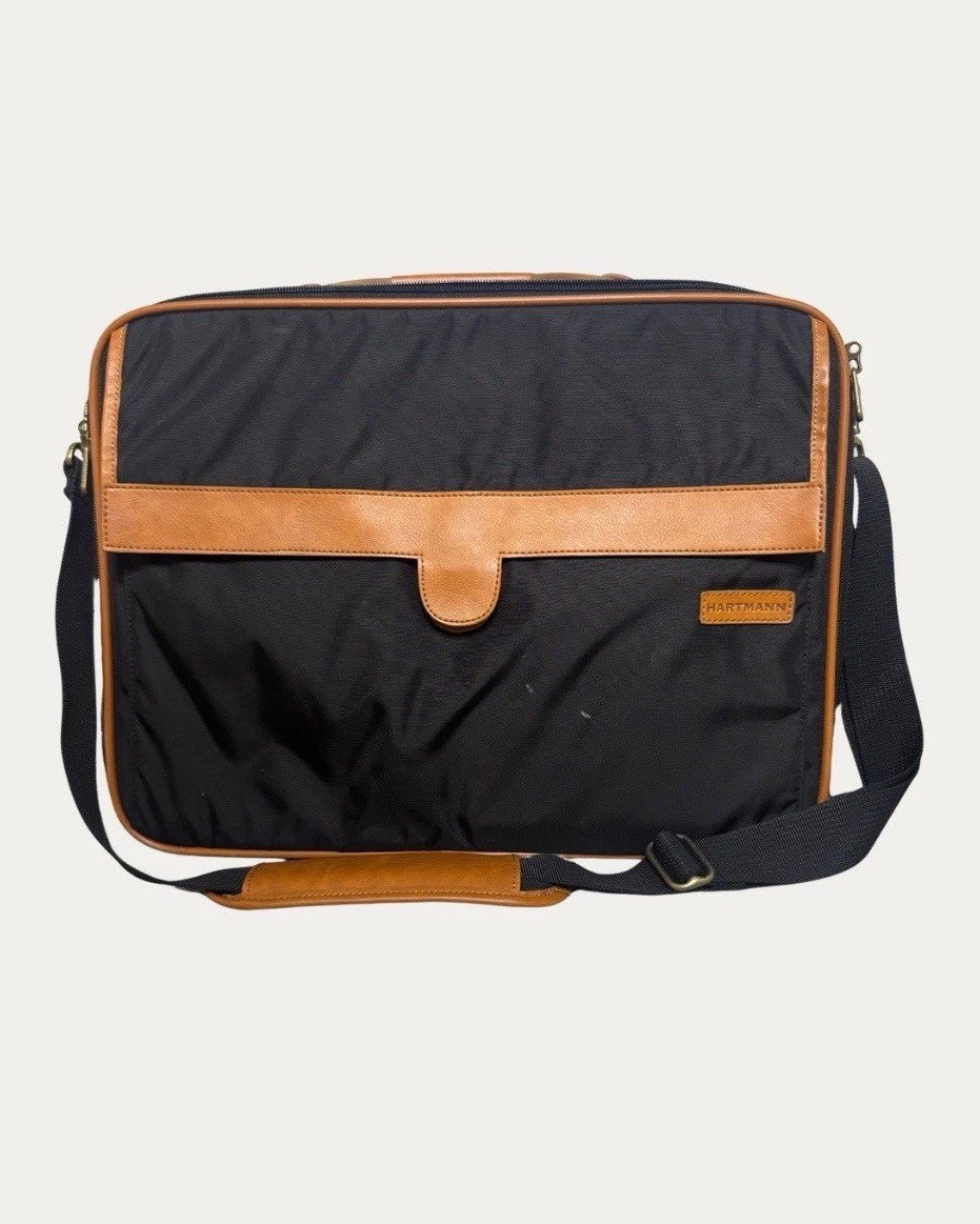 Hartmann Leather Trim Laptop Briefcase Black Tan – Allen Edmonds Receipt Incl