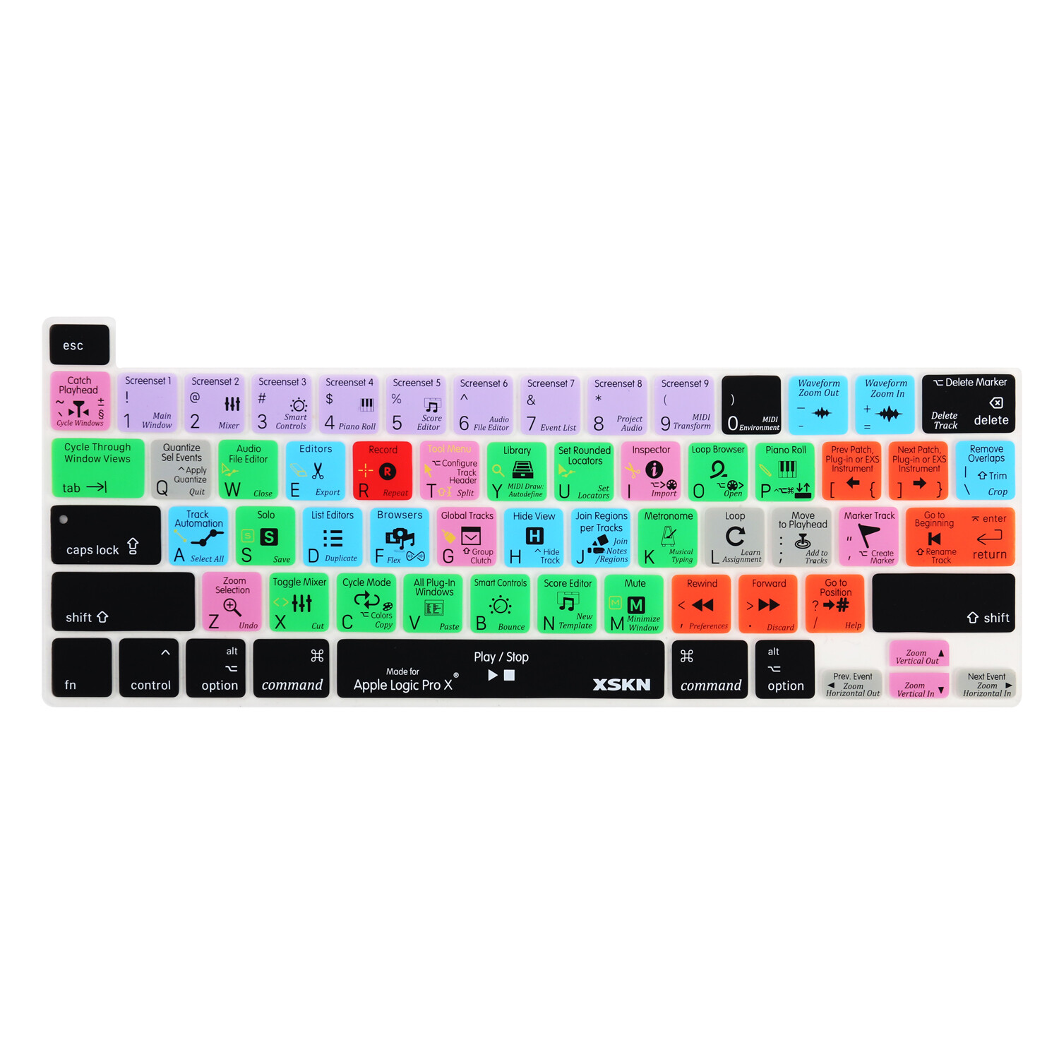 XSKN Logic Pro Shortcuts Keyboard Cover for Touch Bar Macbook Pro 13.3/16 inch