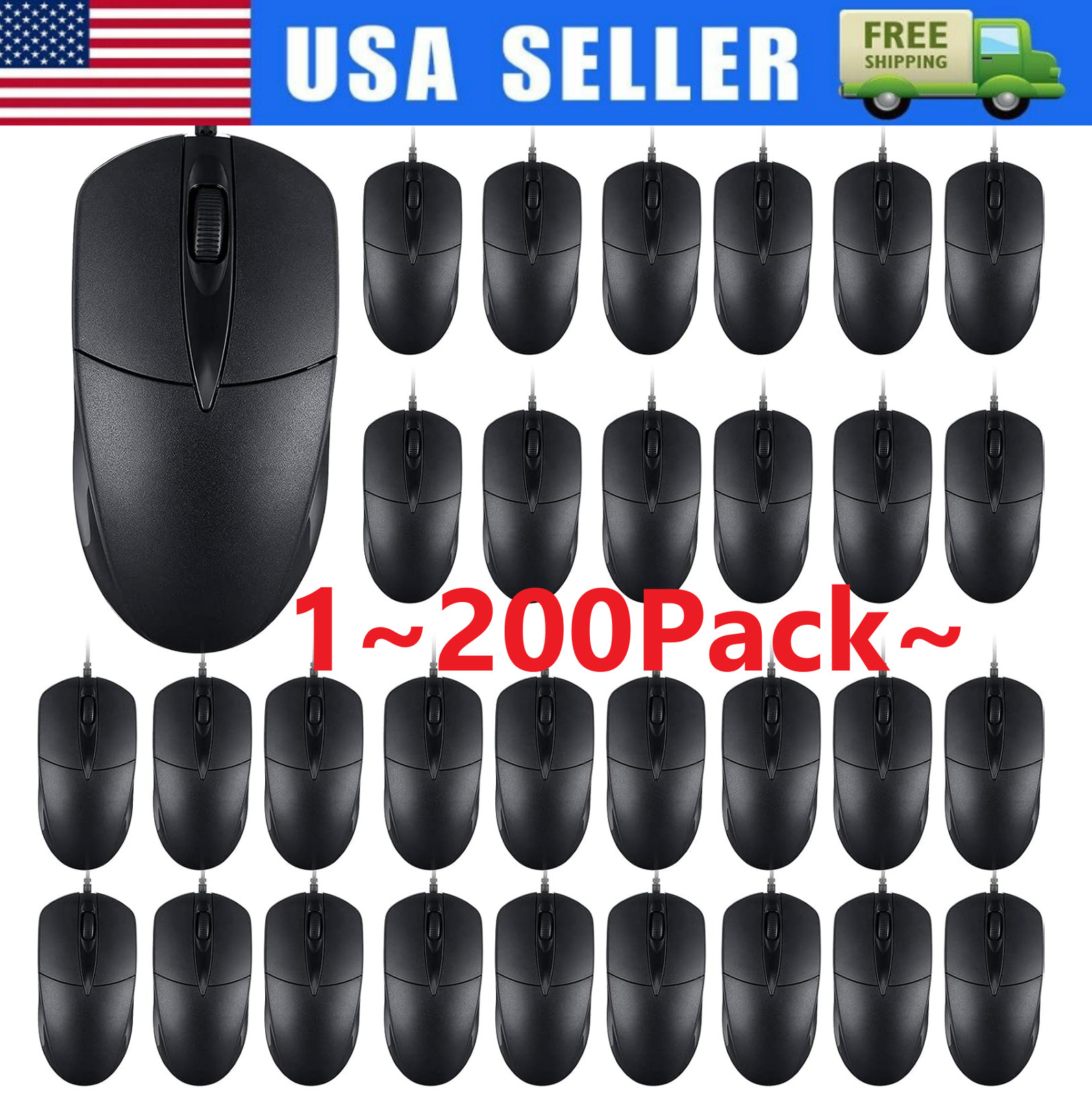 USB 2.0 Optical Wired Scroll Wheel Mouse PC Laptop Notebook Desktop Black Lot