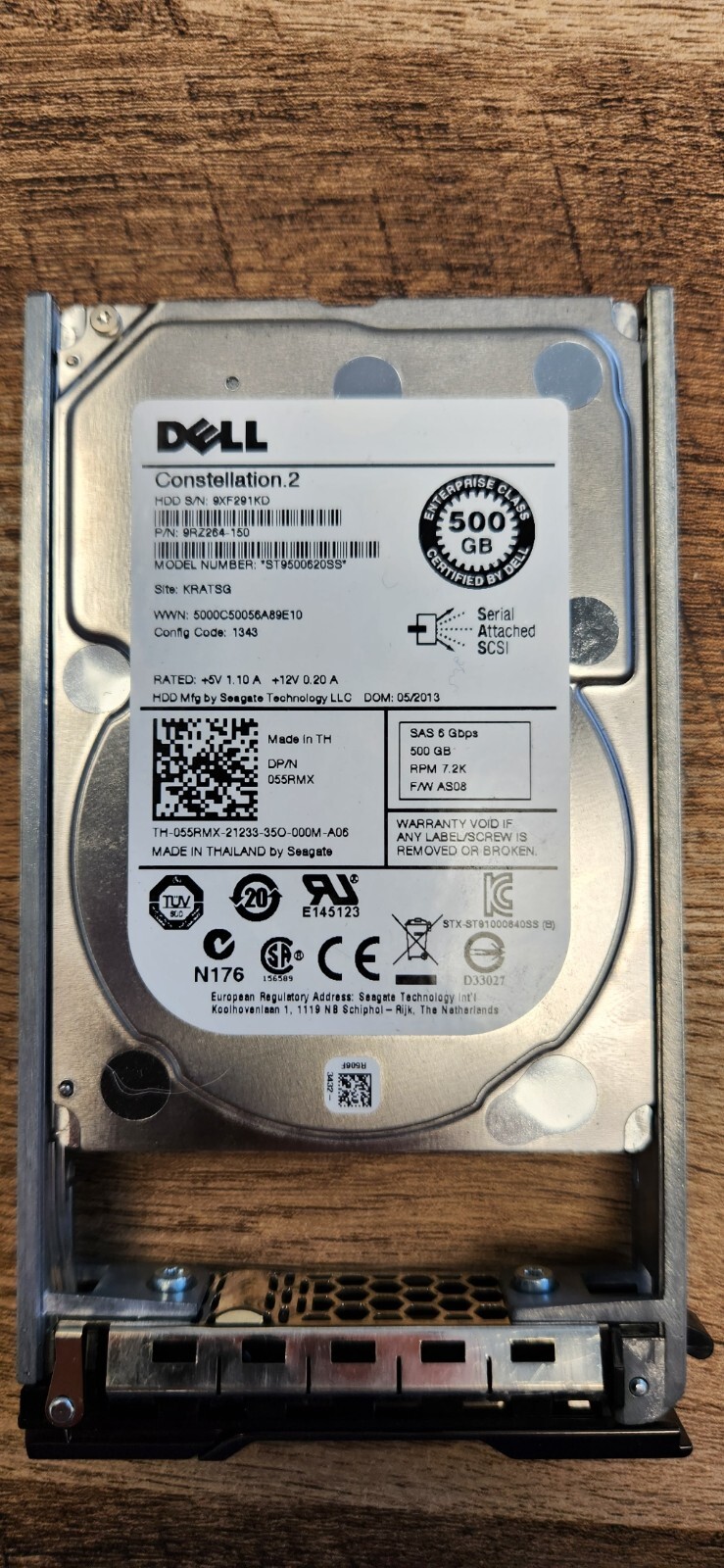 Dell Constellation.2 500GB 7200RPM 2.5" SAS HDD (ST9500620SS) With Drive Tray