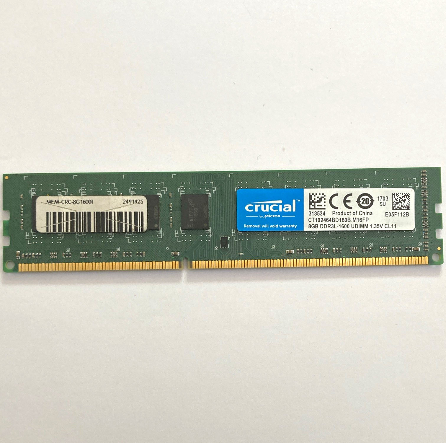 Crucial 8GB (1x8GB) DDR3L-1600 240-Pin UDIMM RAM CT102464BD160B.M16FP