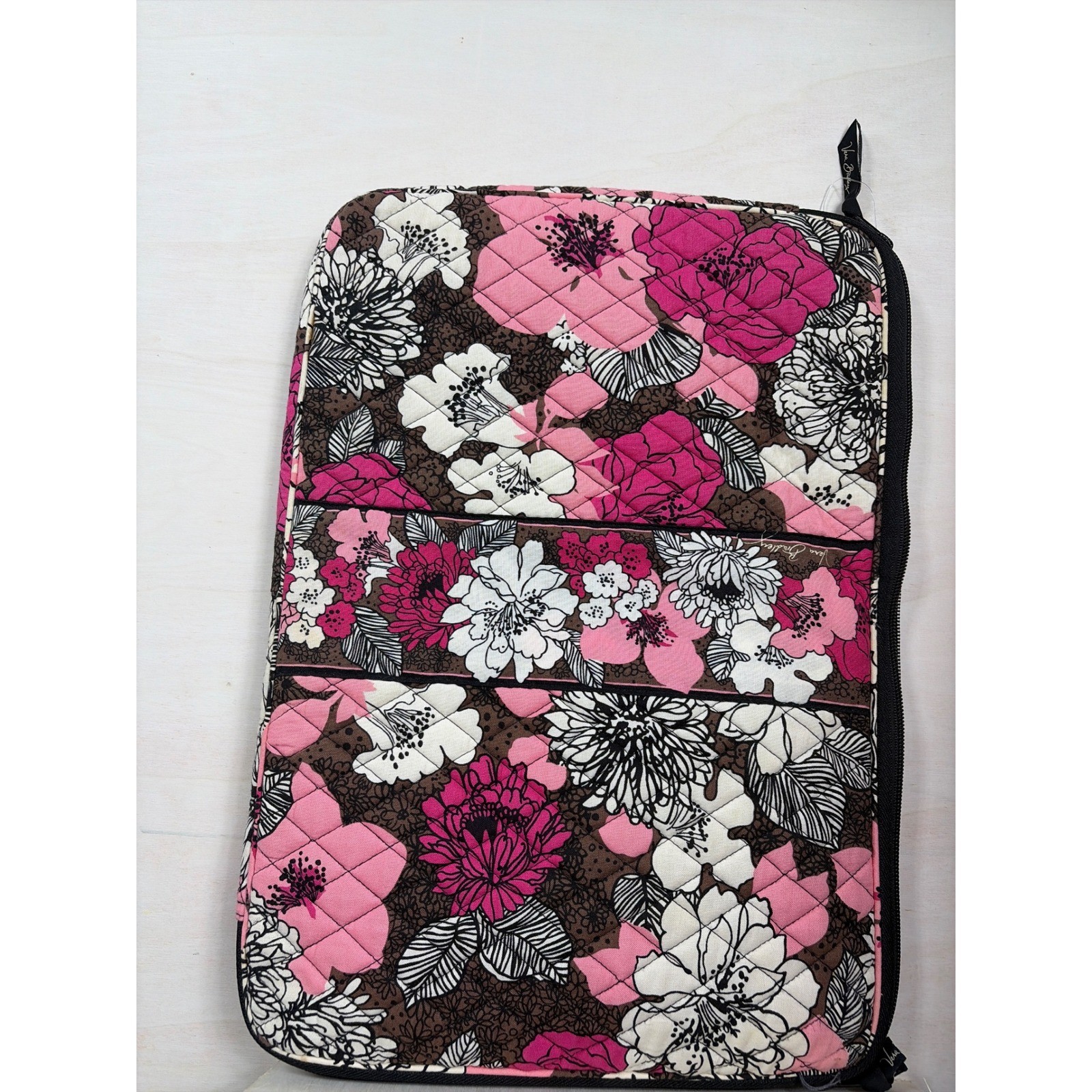 Vera Bradley Mocha Rouge Quilted Laptop Sleeve Pink Floral Padded Case 17x11