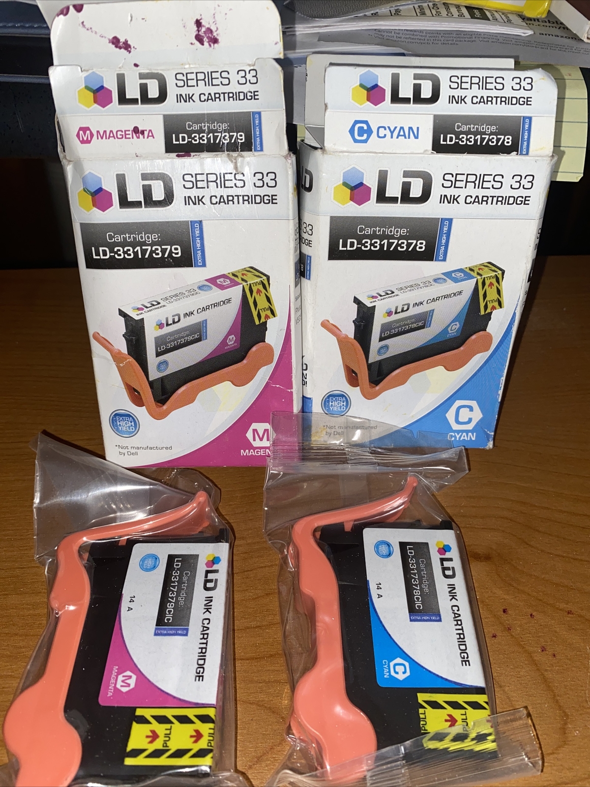 Lot/2 LD 331-7378/9 6M6FG Magenta /Cyan High Ink Cartridge Dell Series 33/34