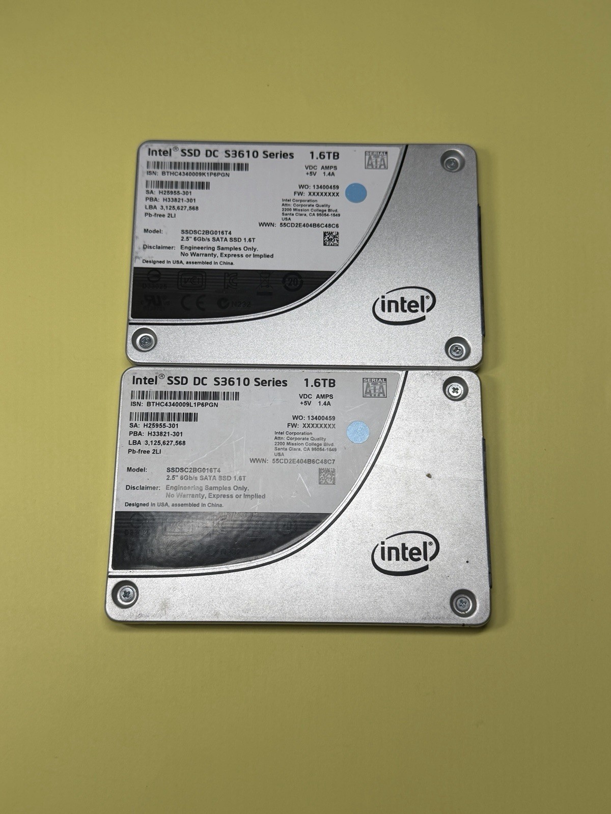 Lot Of 2 - Intel SSD DC S3610 1.6TB SATA 2.5” Enterprise SSD SSDSC2BG016T4 100%