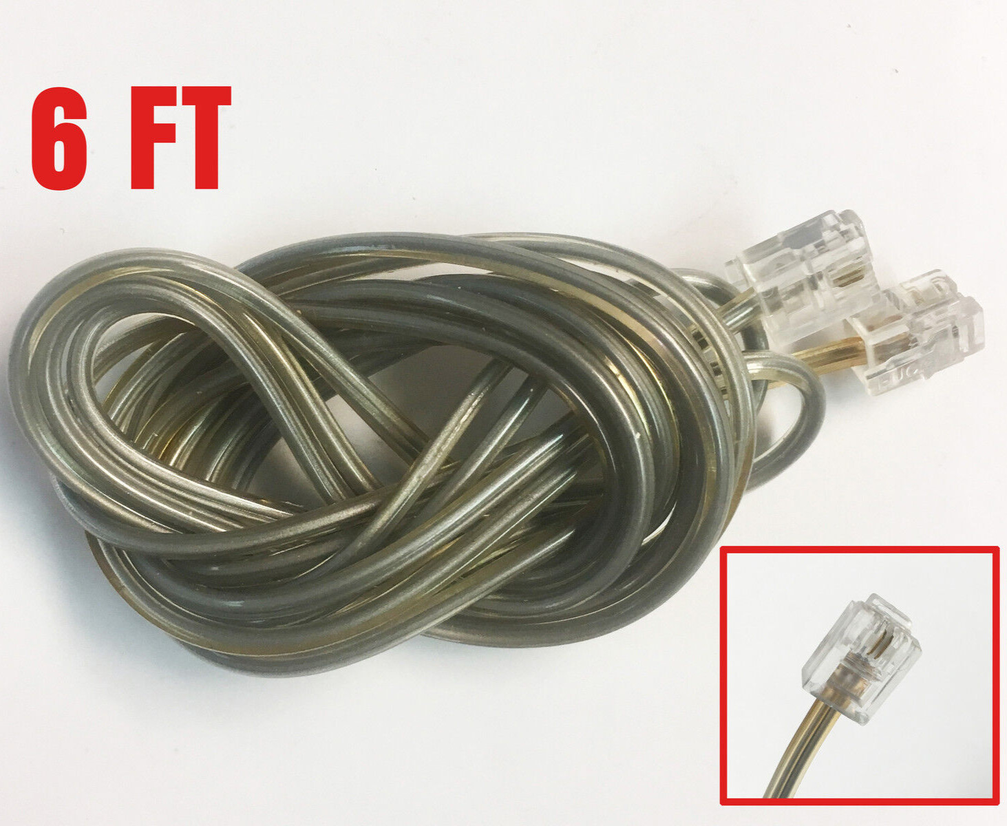 NEW 6P2C 6' Foot 72" inch 2 Pin RJ11 Phone Telco Data Cable Jumper Cord Plug Clr