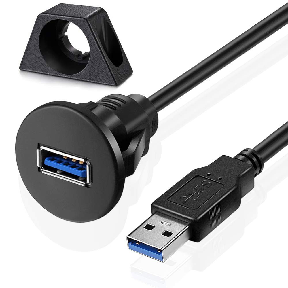 URWOOW Small USB 3.0 Male to Female AUX Flush Panel Mount 6 feet, BLACK 