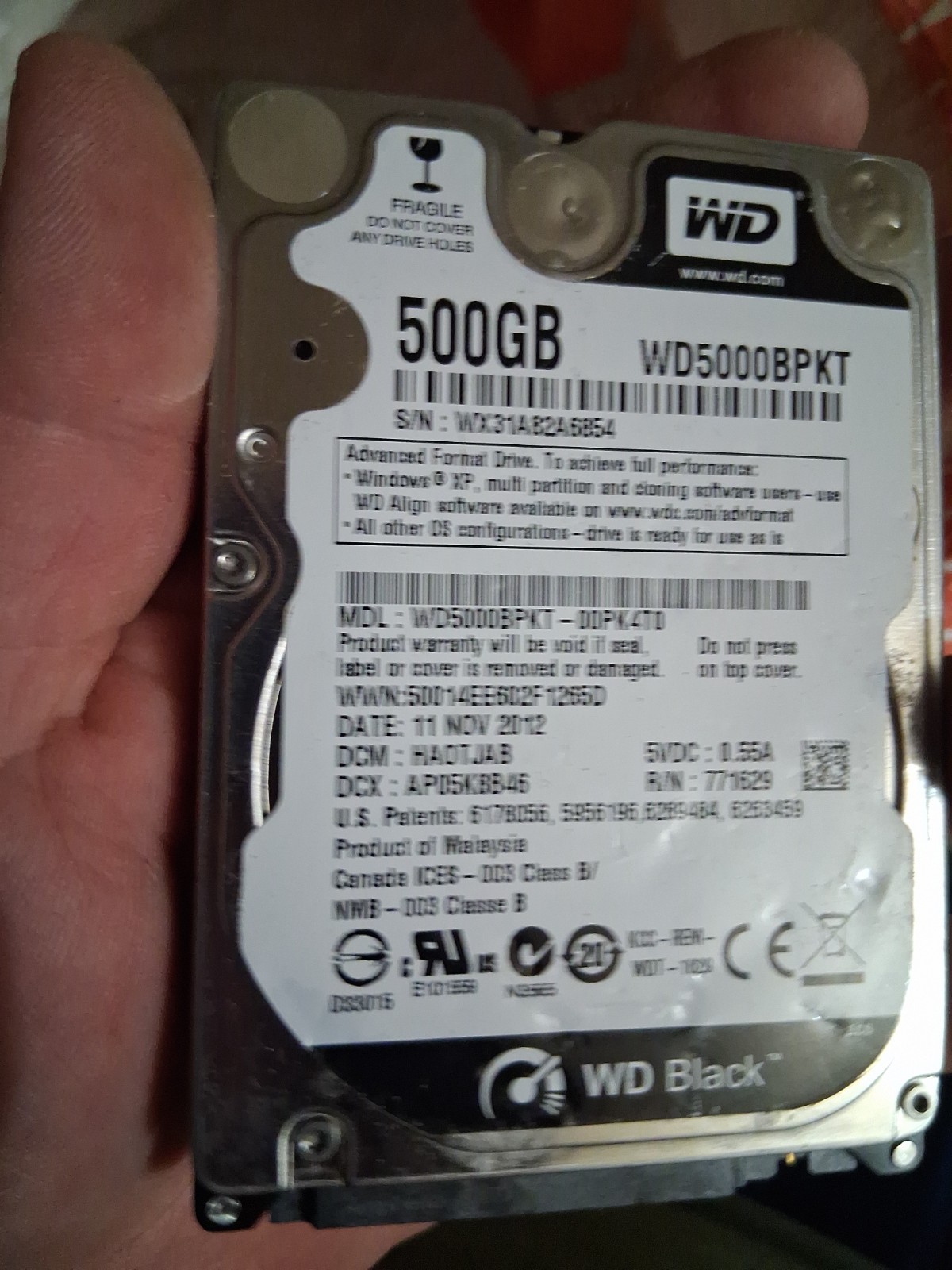Western Digital WD Scorpio Black 500GB 7200RPM 16MB Cache 2.5" SATA HDD