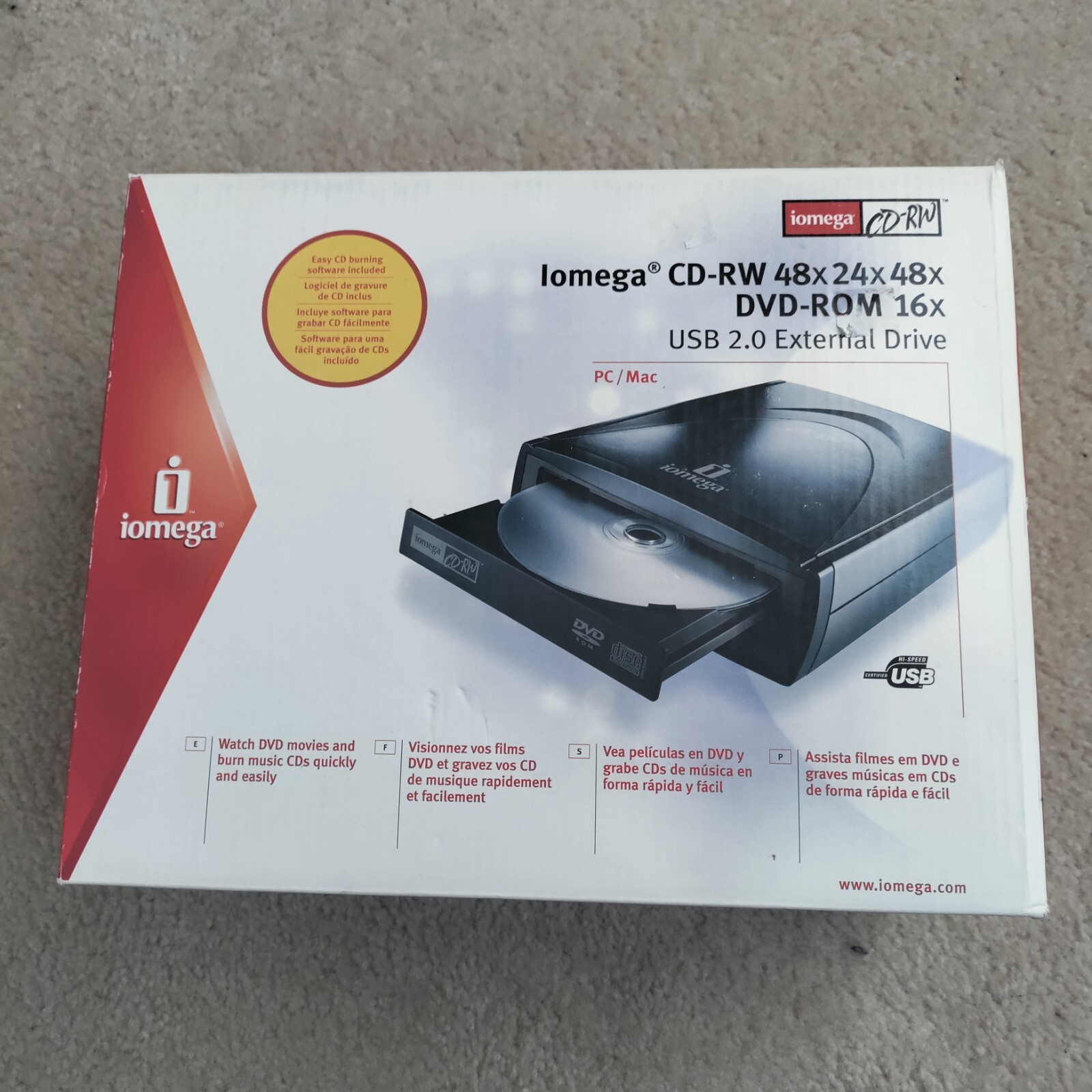 New Open Box IOMEGA CD-RW 48x 24 x 48 USB 2.0 External Drive for PC / Mac