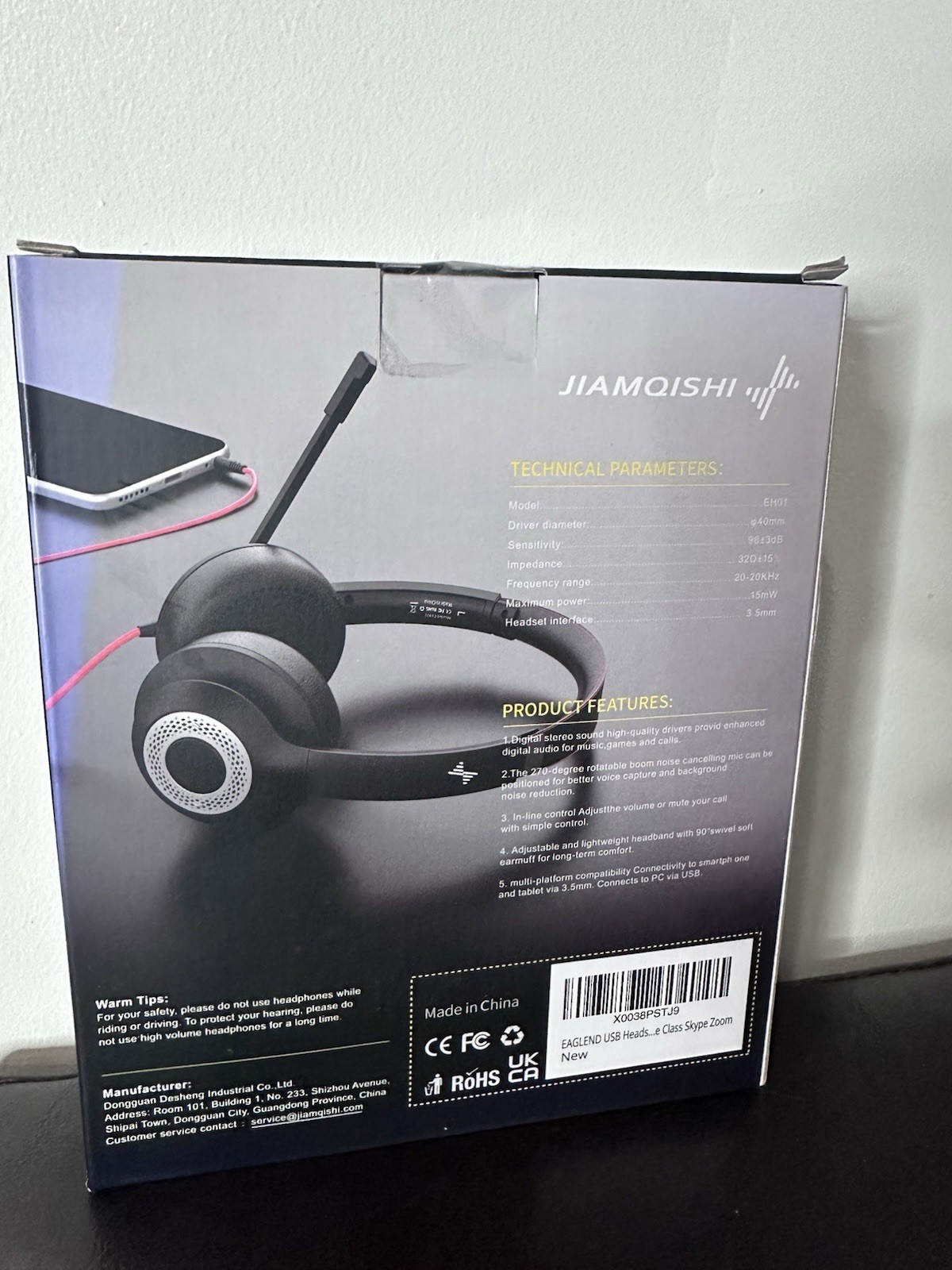 Jiamqishi Headset EH01 - USB 3.5mm - With Mic - Work Headphones - Remote Work