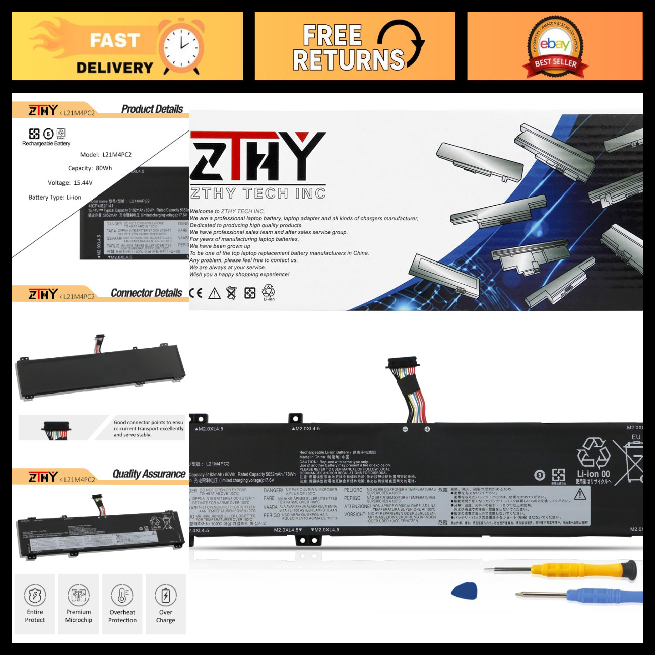 Laptop Battery Replacement for Lenovo Legion 5, L21M4PC2, L21D4PC1, High Capacit