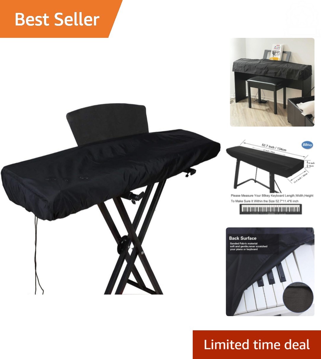 Lightweight 88 Key Keyboard Cover:  Oxford Fabric with Easy Access Design