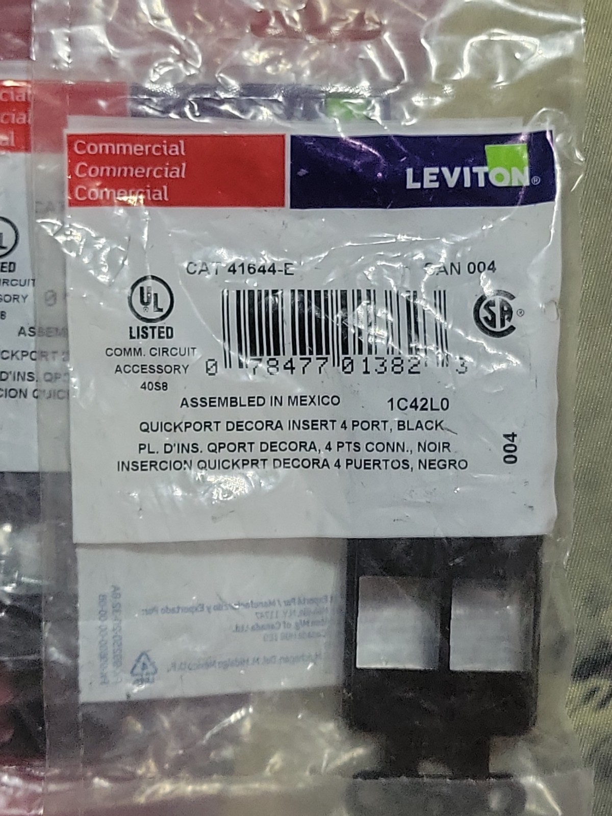 Leviton 41644-E QuickPort Decora 4-Port Insert Black
