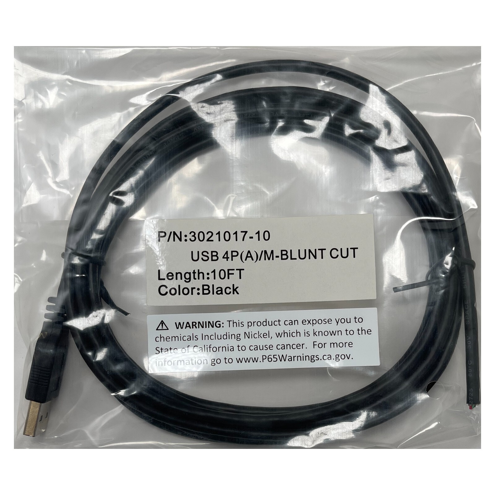 5 Pack of 3021017-10 USB Cable USB Type A Plug Stripped End 3.05 m 10 ft USB 2.0