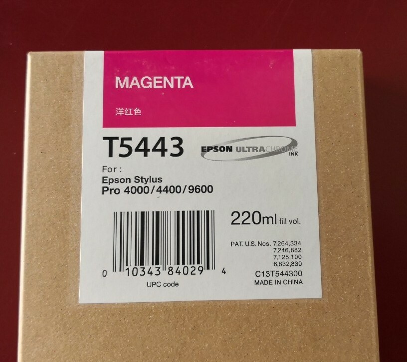 12/2018 NIB Epson Genuine 220ml Ink T5443 (Magenta) Stylus Pro 4000/4400/9600 