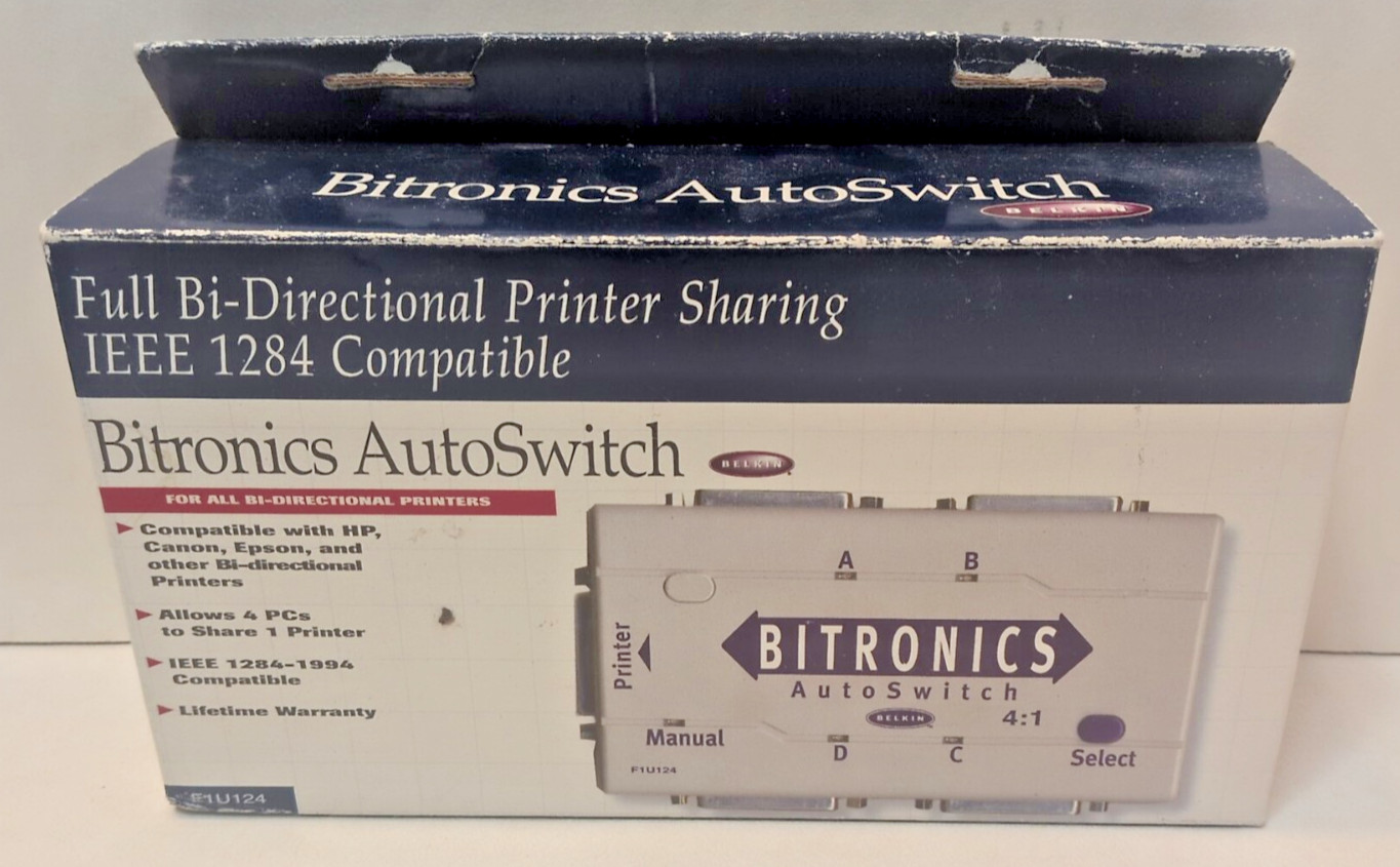 Belkin Bitronics AutoSwitch F1U124, 1EEE1284 Parallel Printer, 
