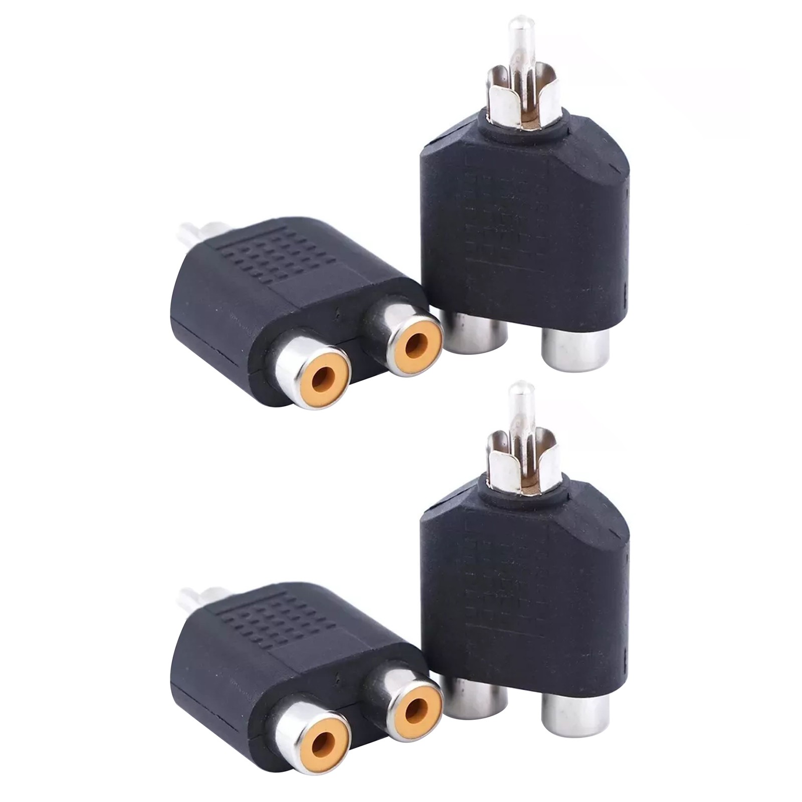 Portable Brand New 4pcs Audio Connector Adapter Plug RCA Male to 2 RCA Females