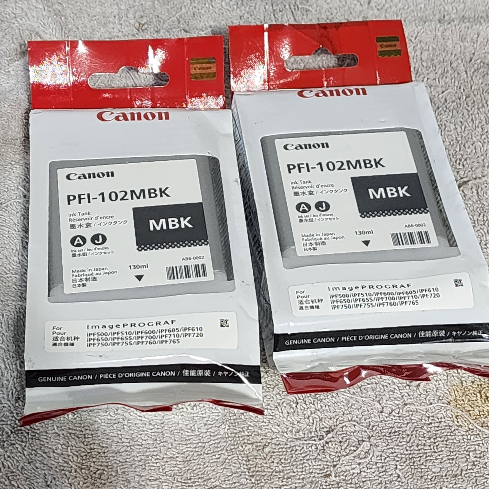 Canon PFI-102BK 130ml Matte Black Ink Cartridge Genuine New Sealed Lot Of 2 2016