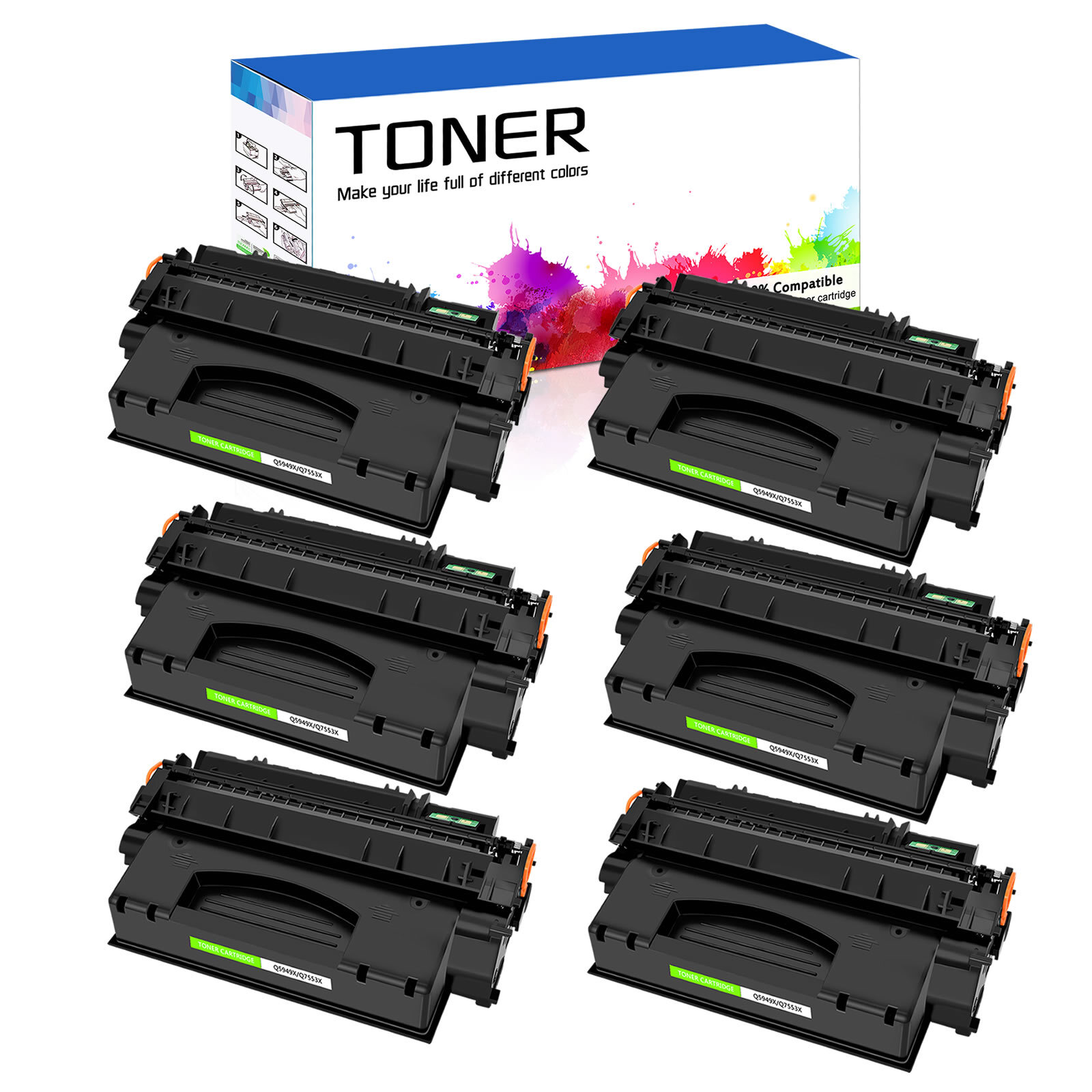 6PK Q7553X 53X Toner Cartridge Fits For HP Laserjet P2015 P2015dn M2727NFS MFP