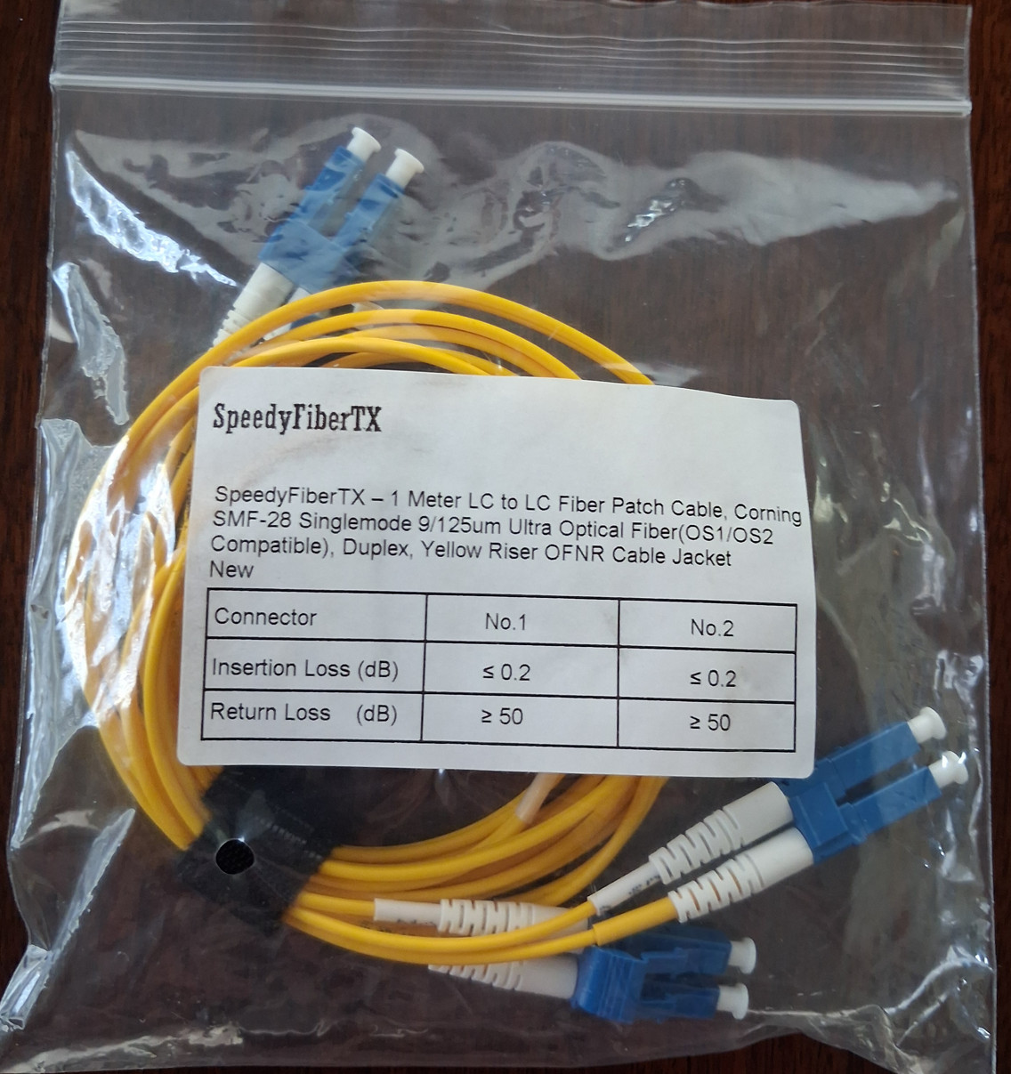 SpeedyFiberTX  1.0M LC to LC Fiber Patch Cable, SMF-28 Singlemode  2 pack NEW