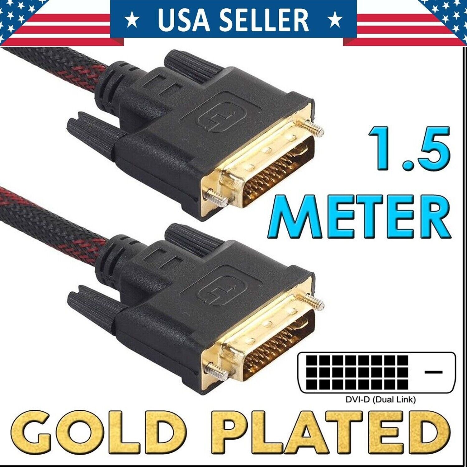 1.5m DVI to DVI Cable Male DVI-D for LCD Monitor Computer PC Projector DVD Cord