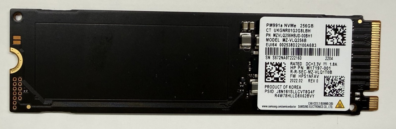 SAMSUNG 256GB SSD PM991a M.2 2280 NVMe PCIe GEN3x4 MZVLQ256HBJD MZ-VLQ256B