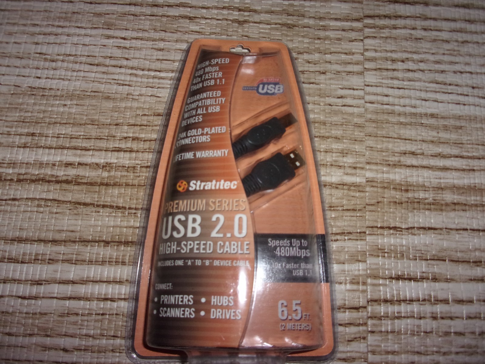 Stratitec Premium A-B USB 2.0 24K Gold Connectors - High Speed Printer Cable 