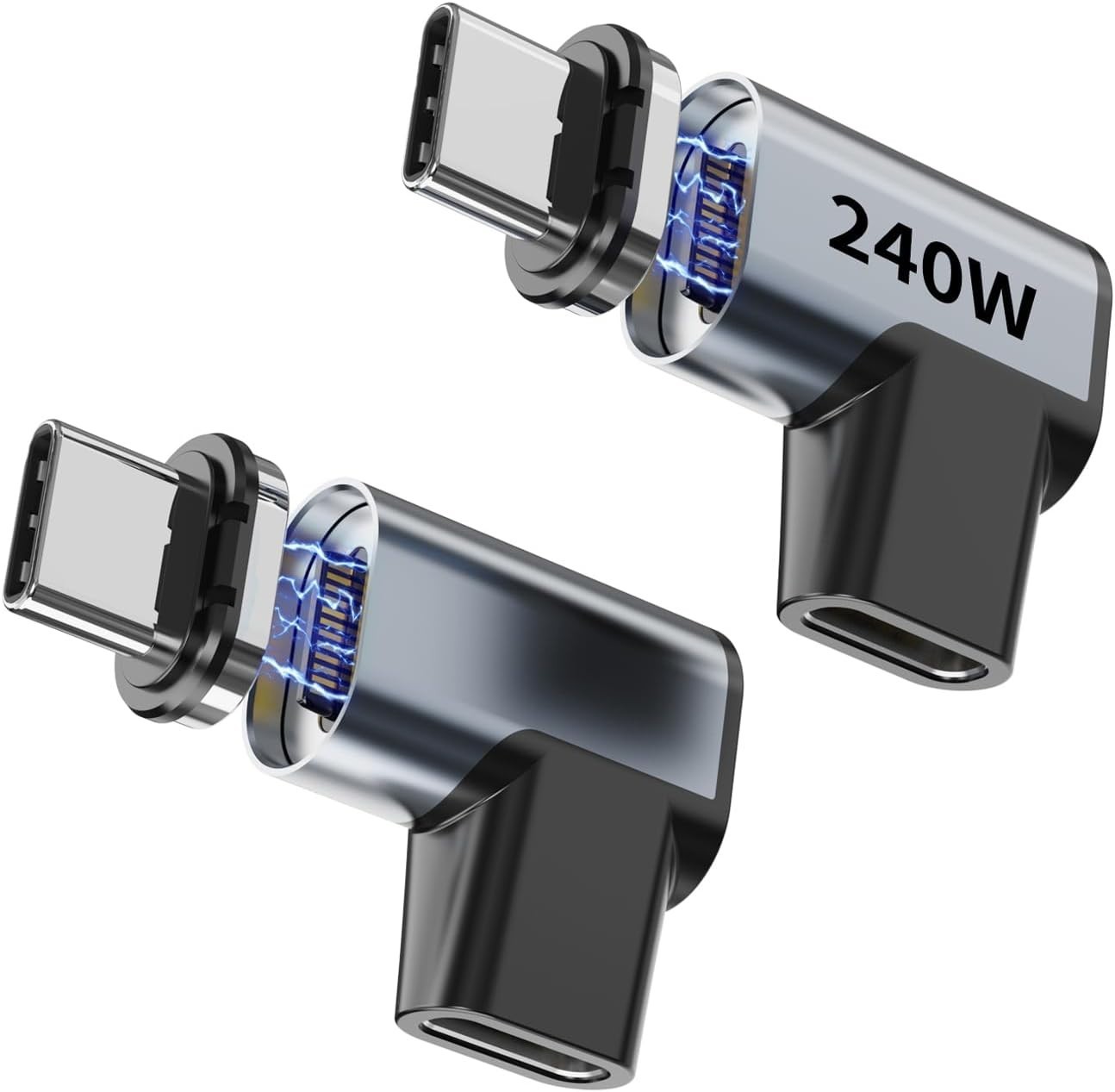 240W Right Angle 90 Degree Magnetic USB C Adapter Extender (2 Pack) W/ 2 Connect