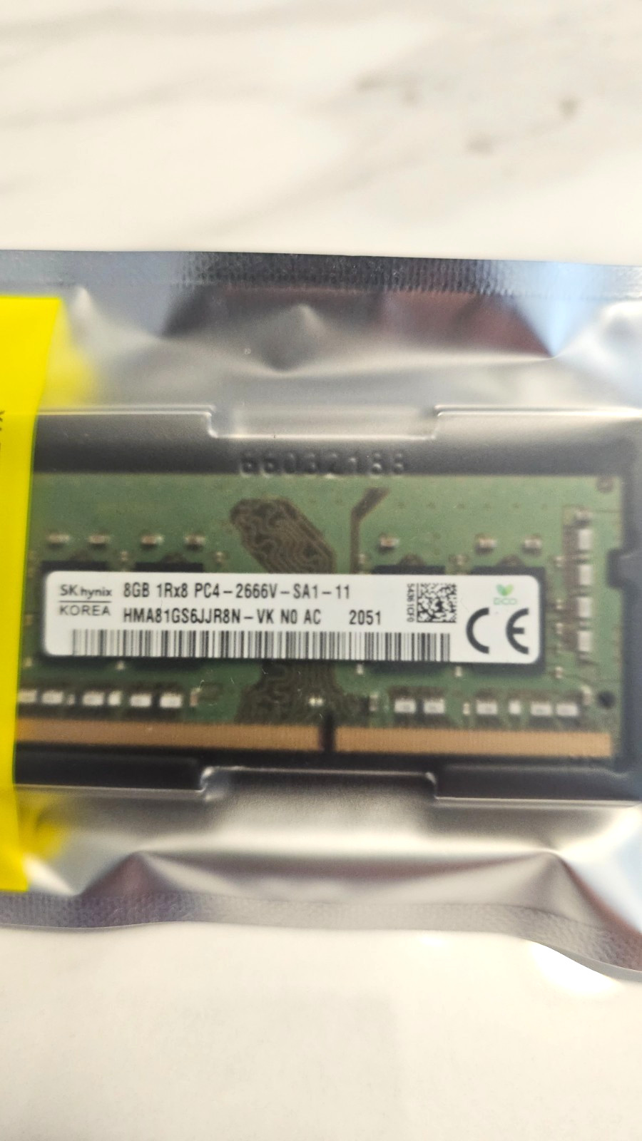 SK hynix 8GB 1Rx8 DDR4 SO-DIMM PC4-2666V-SA1-11 RAM HMA81GS6JJR8N-VK, GENUINE