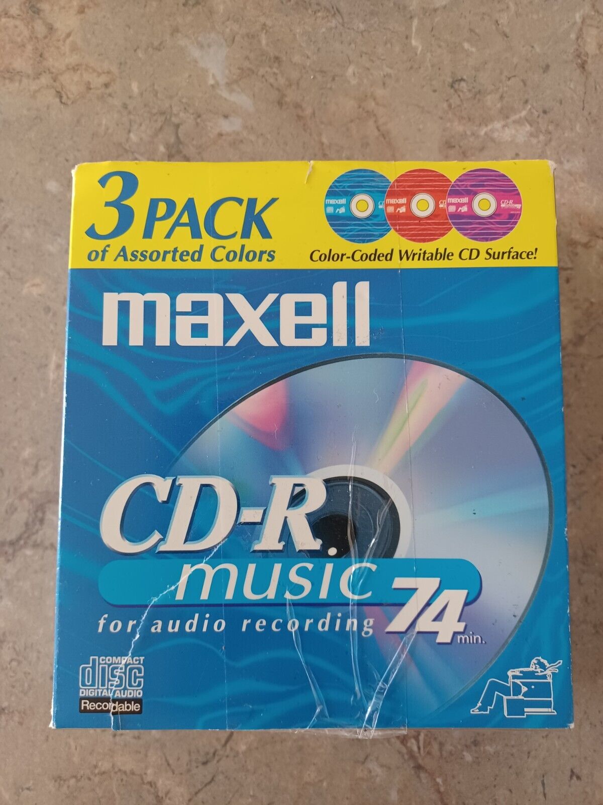 Maxell CD-R Music 74 3-Pack Audio Recording 74 Minutes 3 Color -NOS