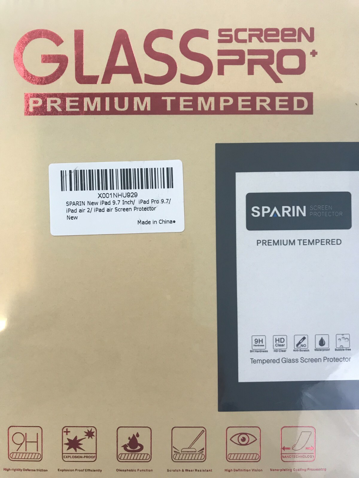 SPARIN Screen Protector for Apple IPad 9.7" Pro 9.7 Air 2 Tempered Glass SEALED