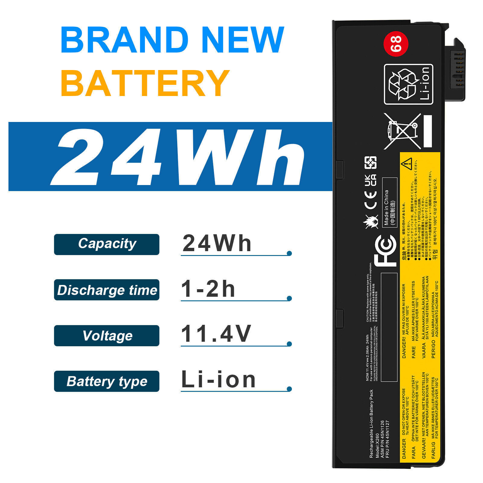 X260 Battery for Lenovo ThinkPad X240 X250 T440 T440S T450 45N1134 45N1776 68+ 