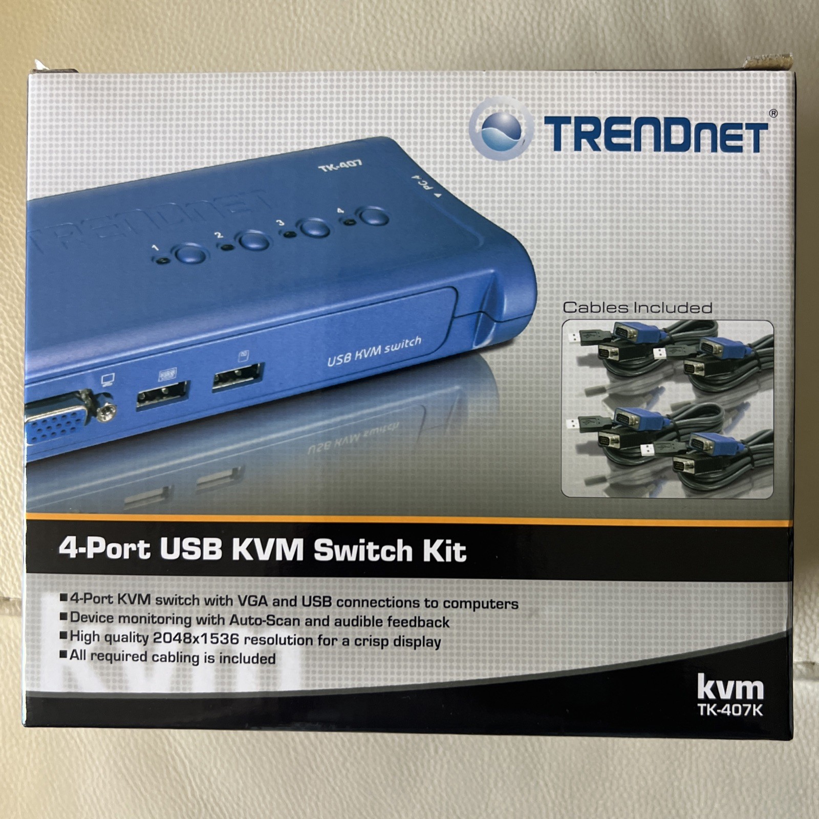 Trendnet TK-407K 4-Port KVM Switch Kit NEW Plug & Play VGA & USB 