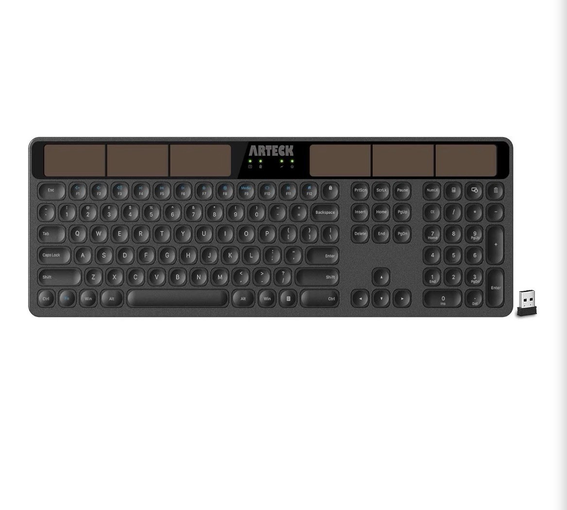 Arteck Solar Wireless Keyboard Full Size Solar Recharging Keyboard Model HW126