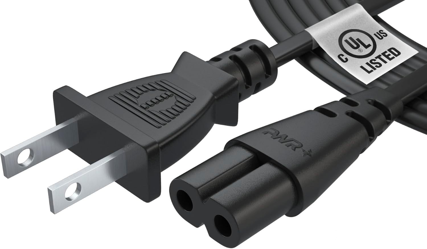 Versatile 6 Feet 2 Prong Black Power Cord - Safe and Durable for Electronics
