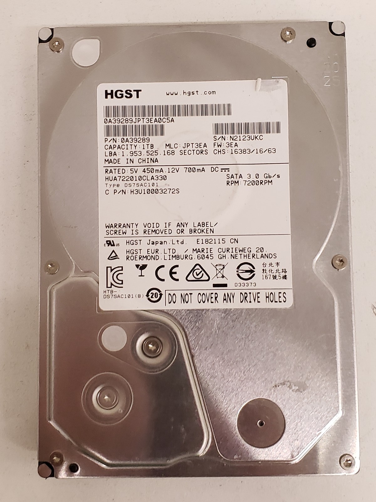 HGST HUA722010CLA330 1TB 3.5in SATA III 7200 RPM Hard Drive HDD P/N: 0A39289