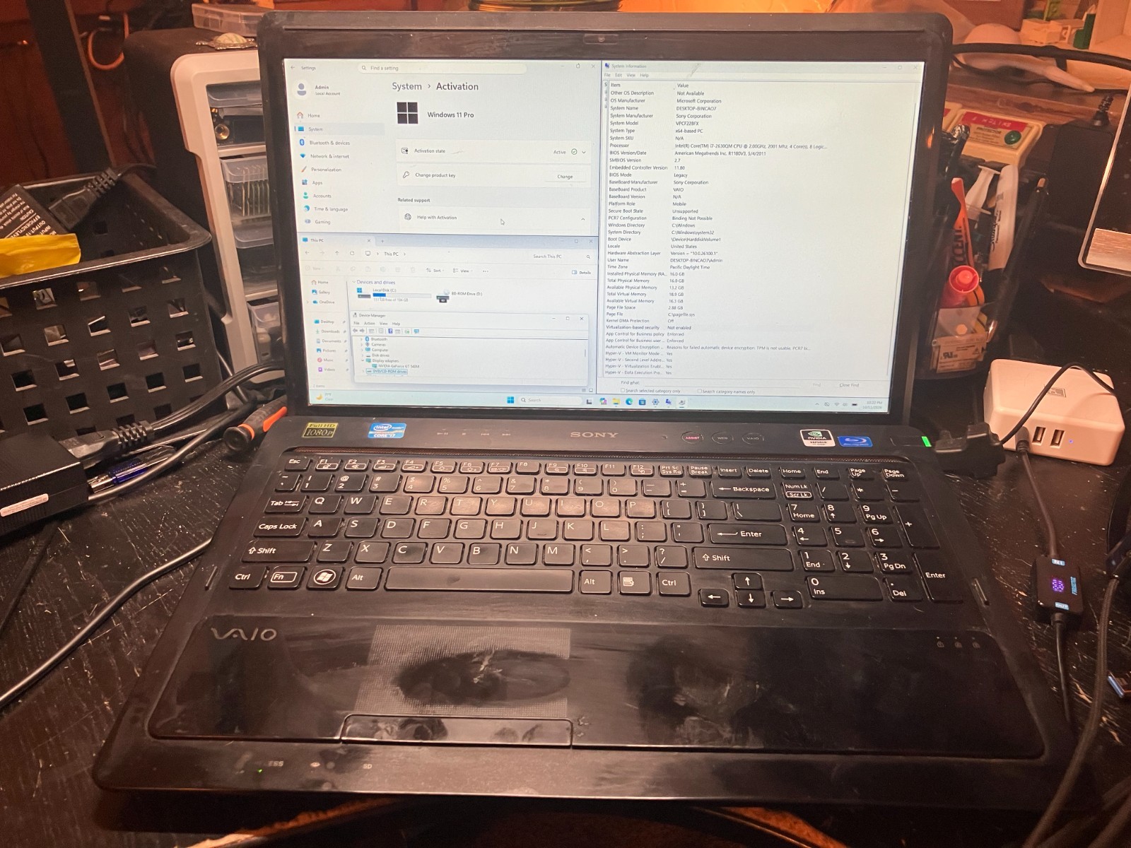 Sony Vaio VPCF22BFX i7 2GHz 16GB RAM 180GB SSD HD NVIDIA 540M GPU Win 11 Wifi HD