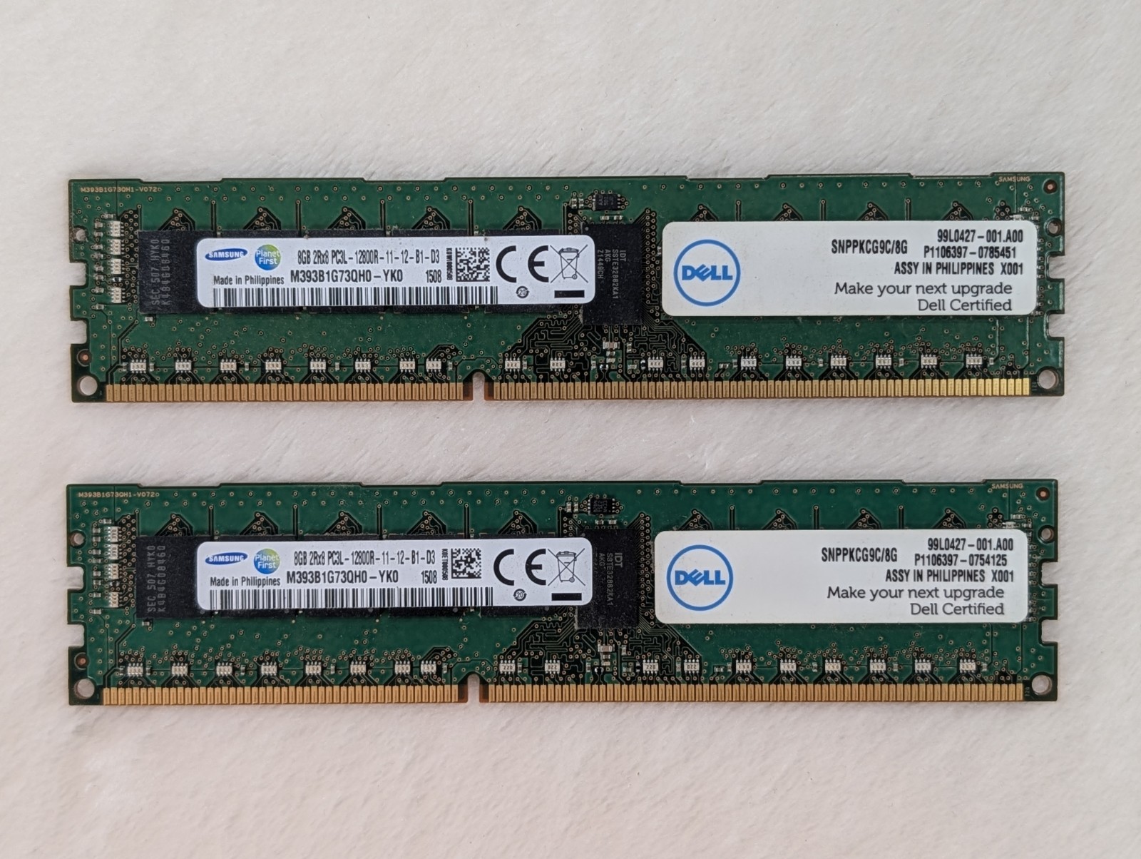 16GB RAM Total (8GBx2) "2 Sticks" Samsung M393B1G73QH0-YK0  PC3L-12800R Memory