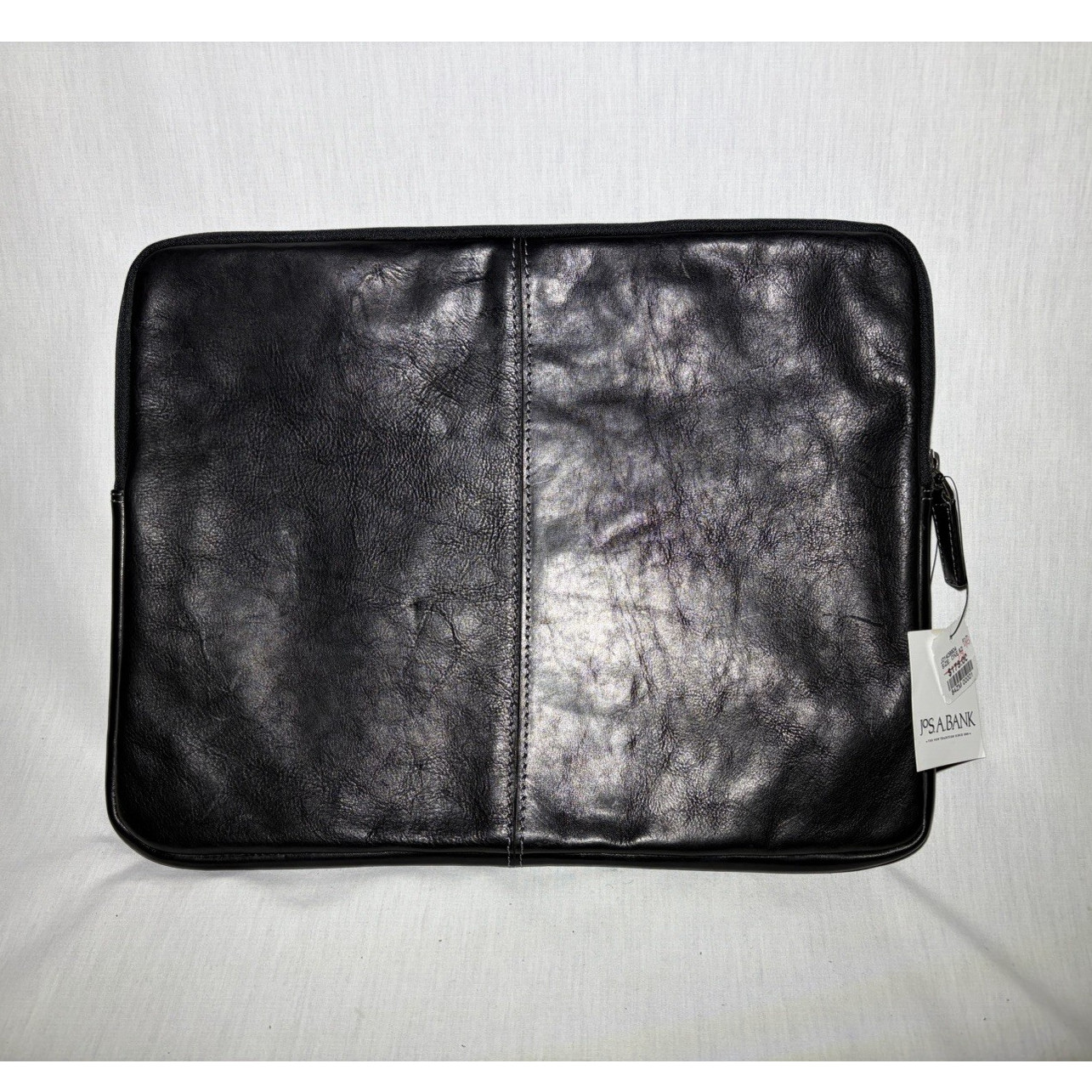 JoS A BANK Black Solid Leather Portfolio Zipper Closure