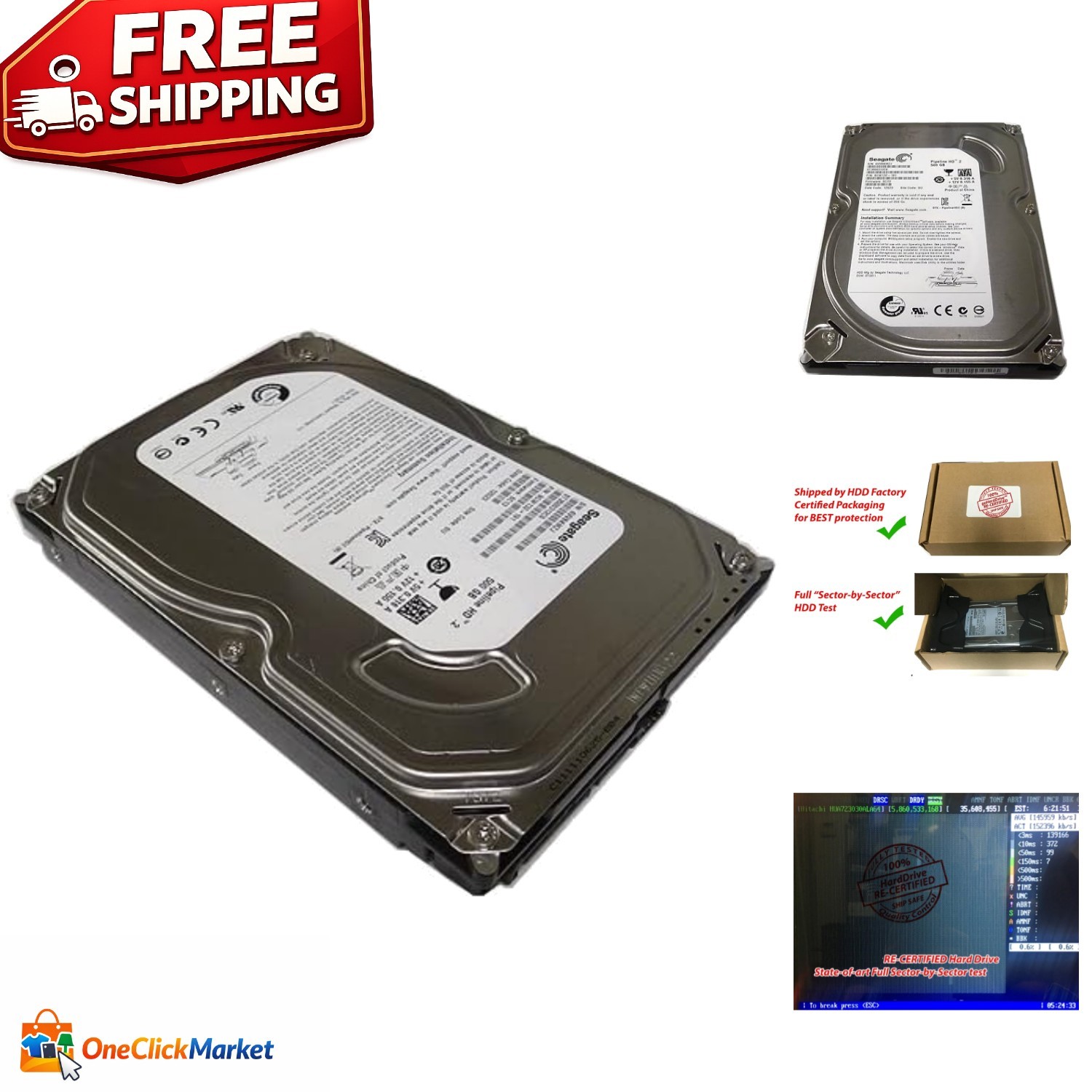 Renewed 500GB SATA II Internal Hard Drive - Ideal for NAS, PC, CCTV DVR Systems