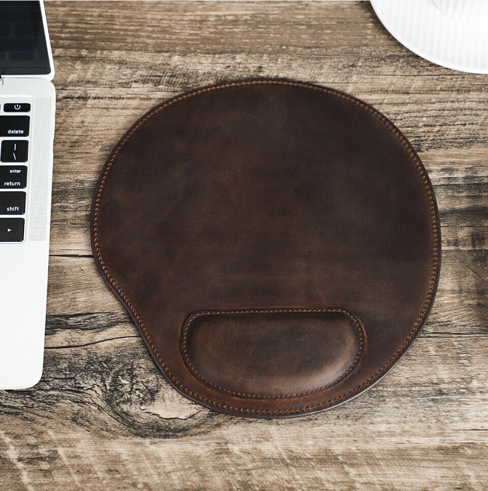 Genuine Leather Mouse Pad with Wrist Rest Support Vintage Brown Mouse Mat Small
