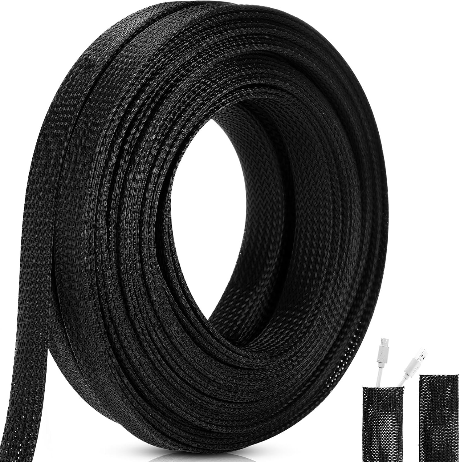 Expandable Braided Sleeving PET Wire Loom 1.5in 50ft TV Computer Cable Use
