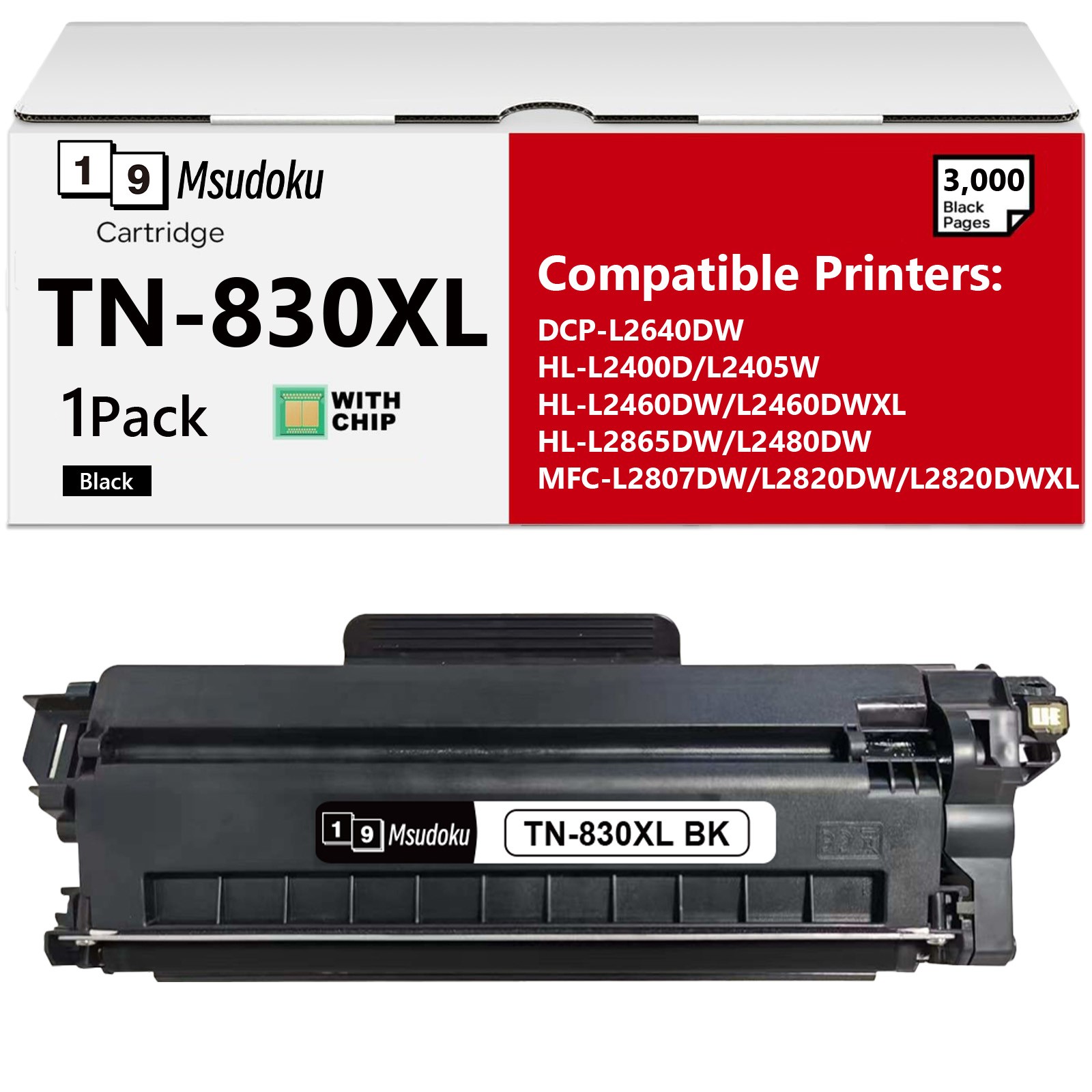 1PK TN830XL Toner Cartridge For Brother TN830 HL-L2405W MFC-L2760DW MFC-L2820DW