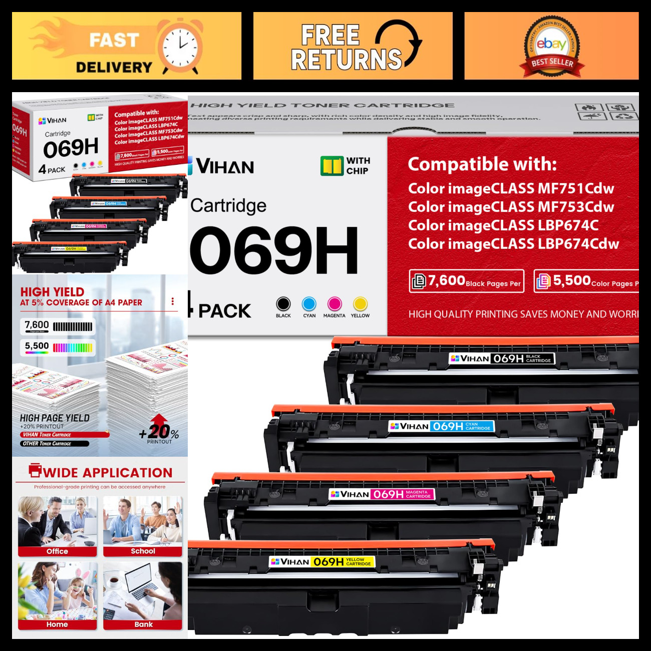 Compatible 069H Toner Cartridge Set for MF753Cdw - High Yield, Quality Print