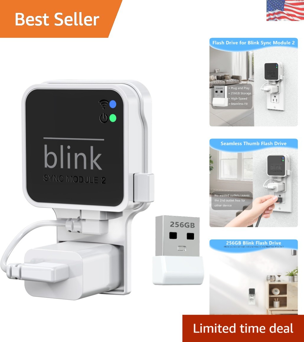 Compact 256GB USB Drive & No-Drill Mount for Blink Sync Module 2 - Elegant White