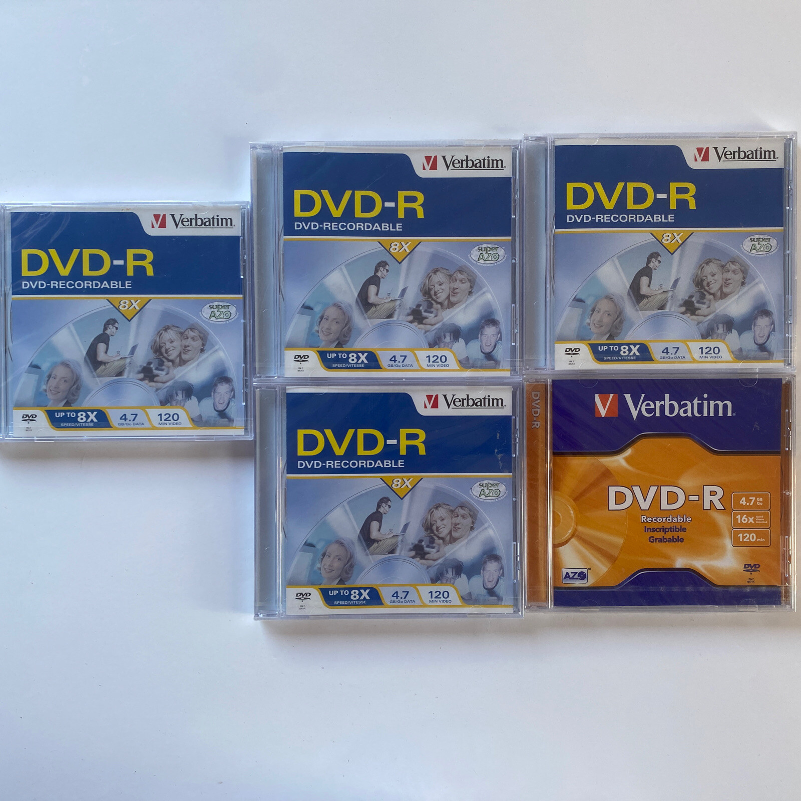 5x DVD-R, Blank Recordable DVD Discs, 8x, 4.7gb, 120min, Verbatim, New & Sealed
