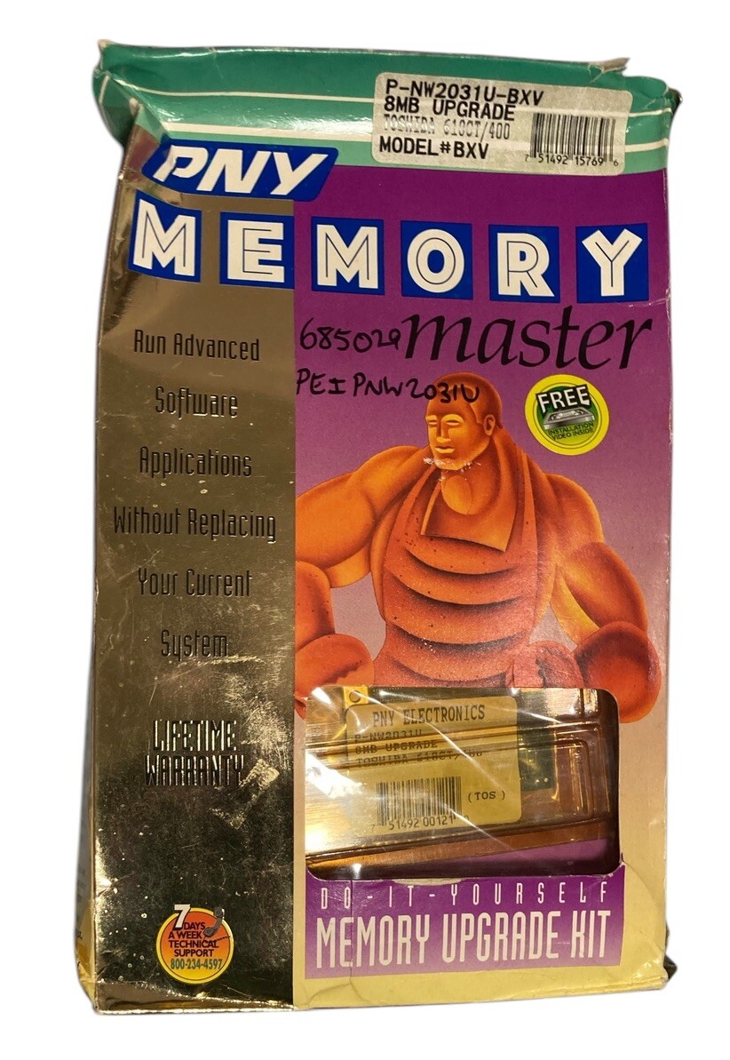 Vtg PNY 72 Pin PC Memory Card 322006 w/ Memory Master Box and Video Tape *READ*